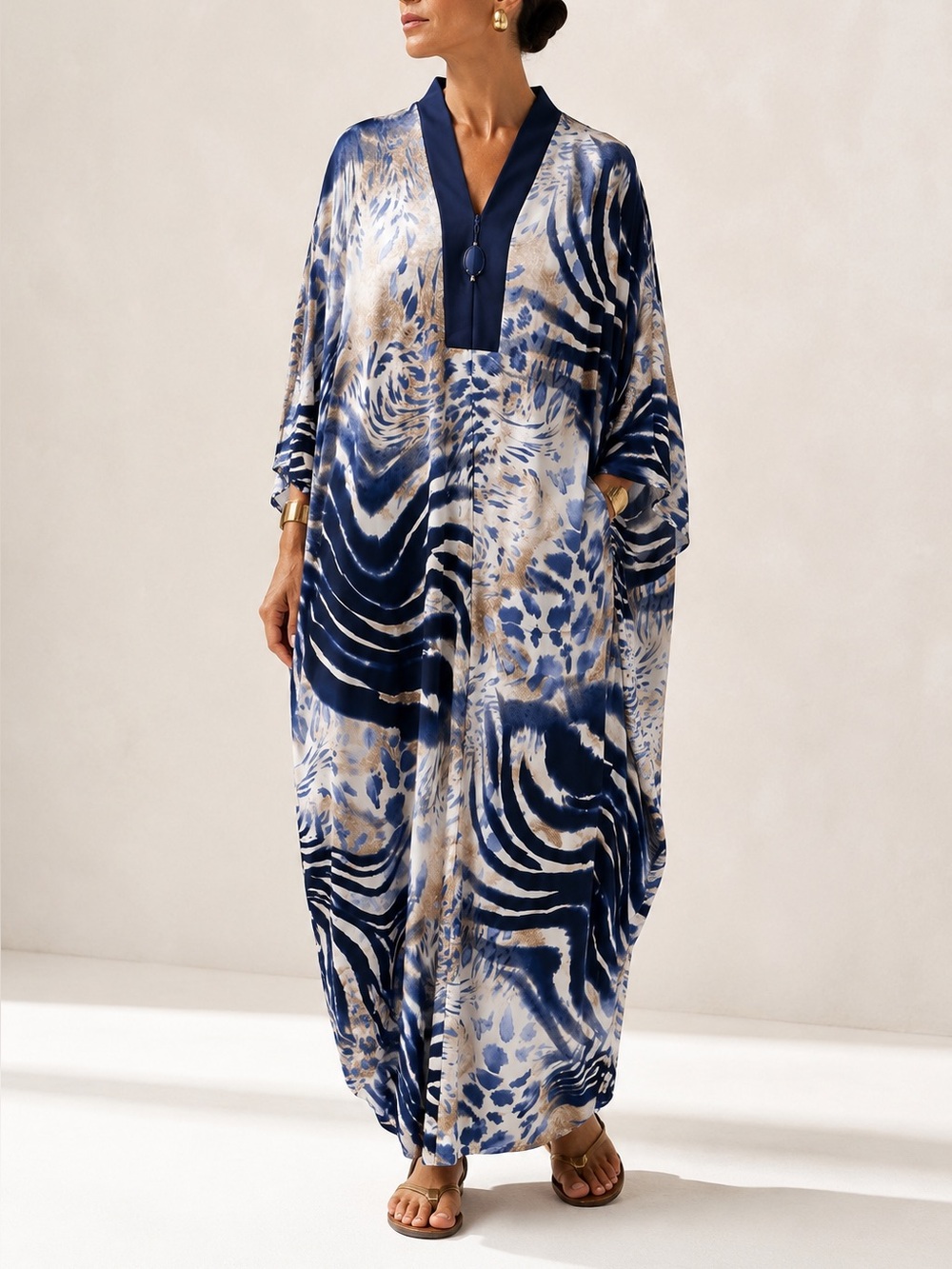 Diamond Tea Blue Abstract Animal Print Kaftan Dress